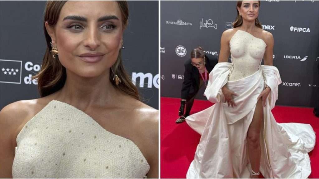 Aislinn Derbez deslumbra en los Premios Platino con un vestido huichol artesanal