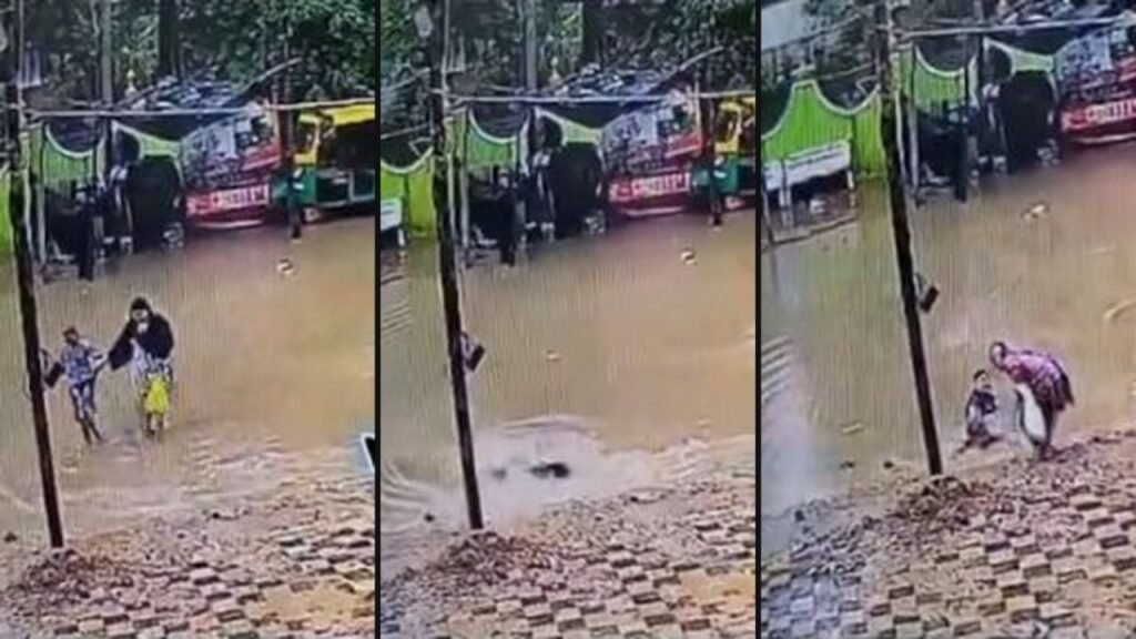 Abuela nieta zanja inundación India