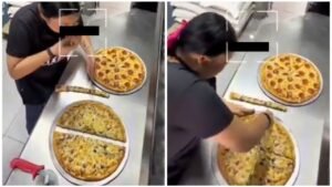 Empleada pizzería video viral