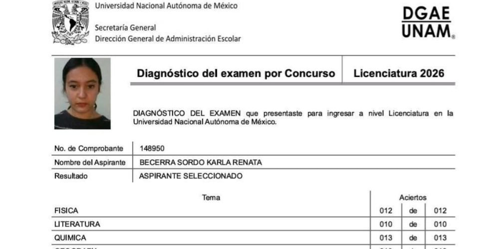 Joven Macuspana puntaje perfecto UNAM