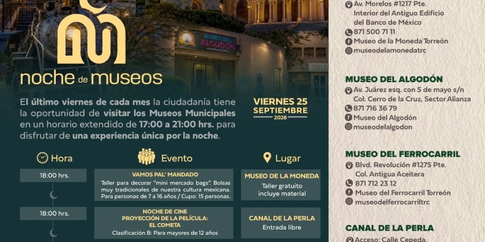 Preparan noches de museos con historia música literatura y cine
