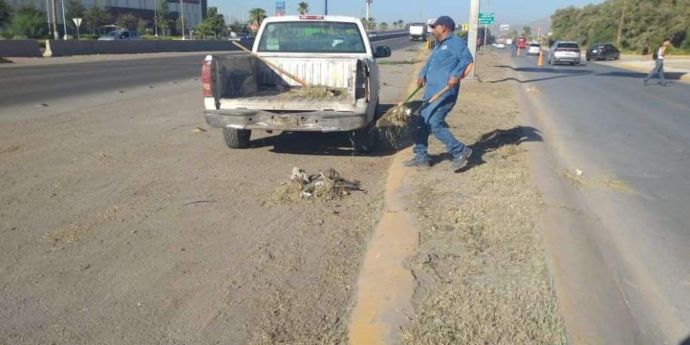 Realizan labores de limpieza en laterales del puente Hamburgo y carretera a Ciudad Juárez