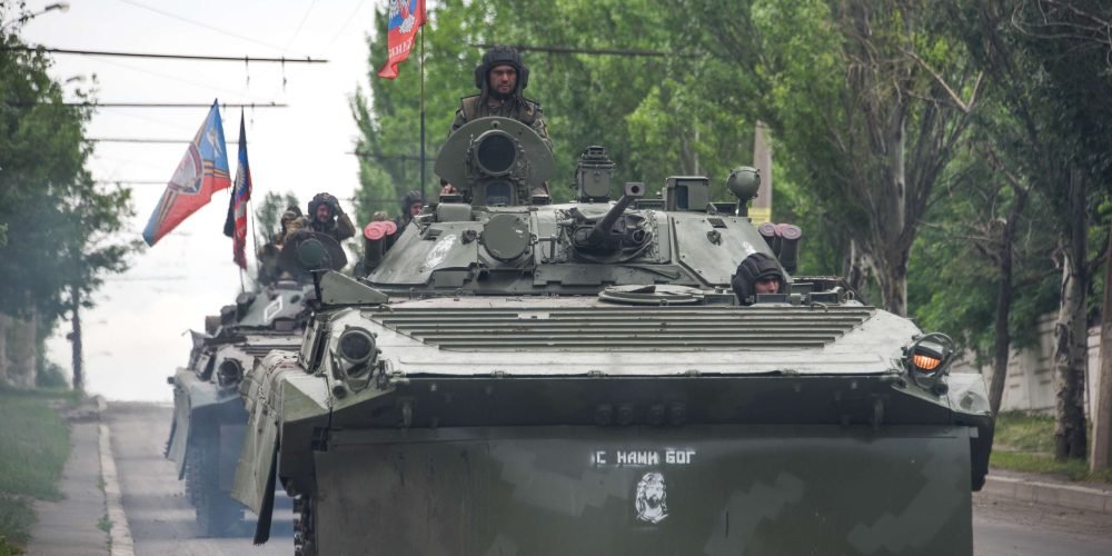 A Russia-backed rebel armored fighting vehicles convoy near Done