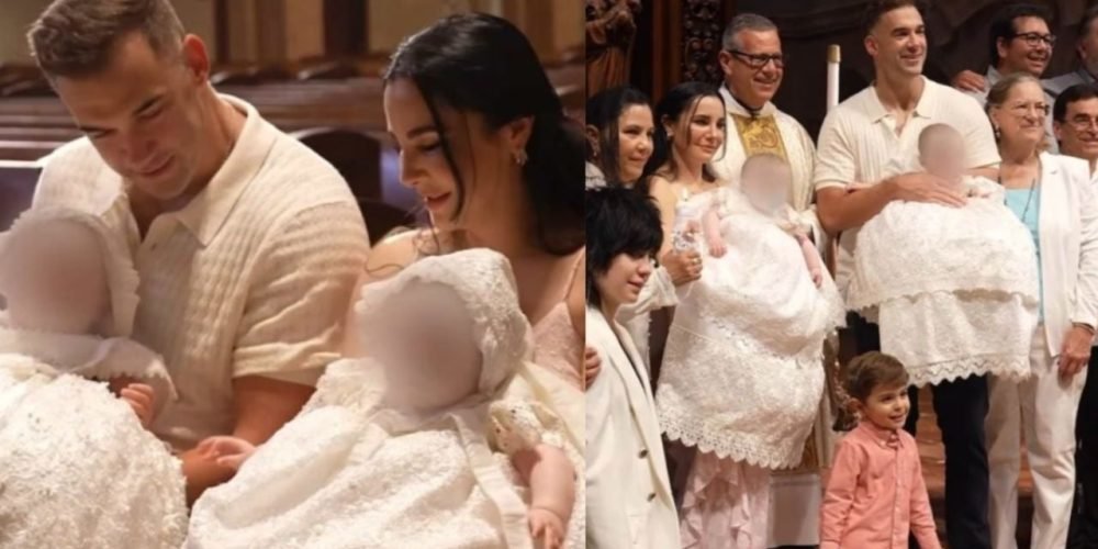 Martha Higareda y Lewis Howes bautizo mellizas