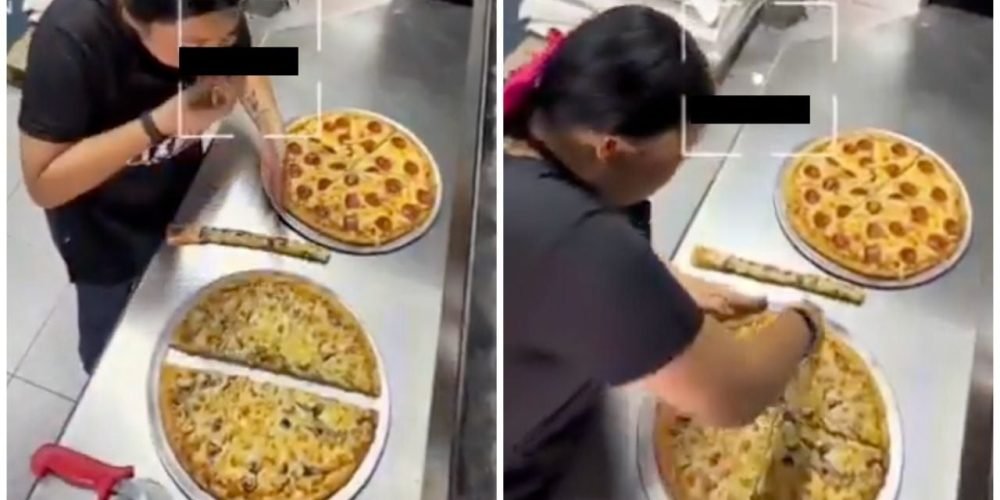 Empleada pizzería video viral