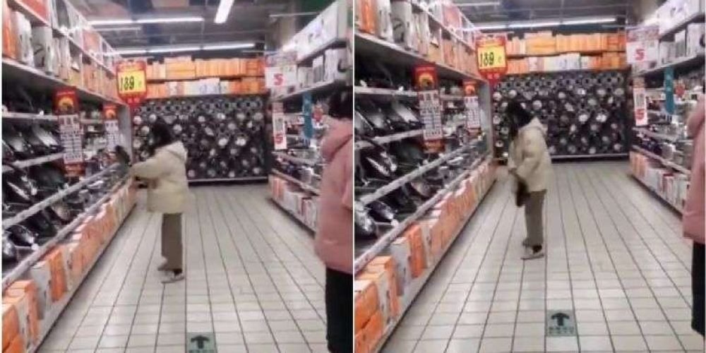 mujer-prueba-sartenes-supermercado