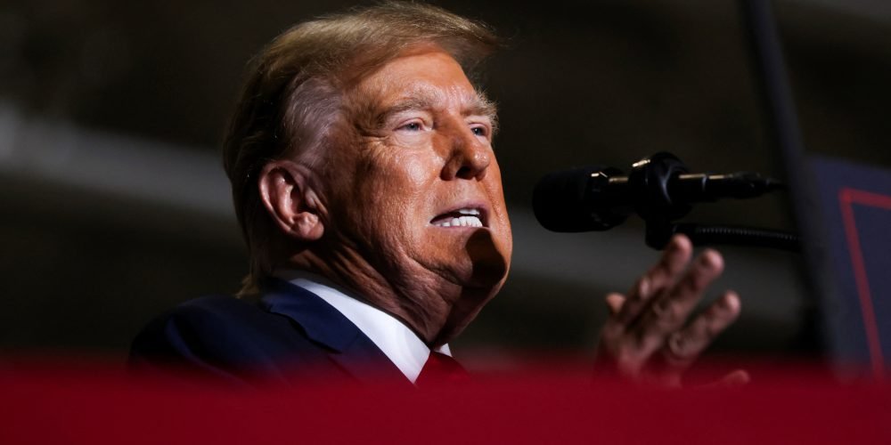 Republican presidential candidate and former U.S. President Donald Trump speaks at a campaign event ahead of the Republican presidential primary election in North Charleston, South Carolina, U.S. February 14, 2024. REUTERS/Sam Wolfe
